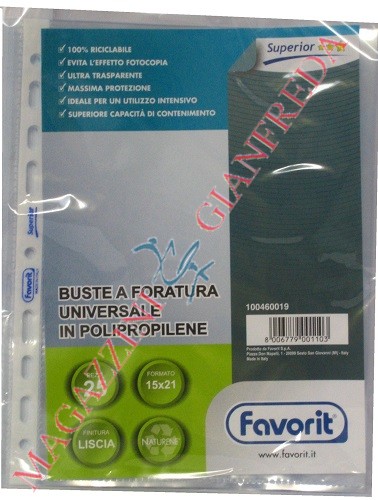 BUSTE A5 TRASPARENTI LISCE IN NATURENE FORATURA UNIVERSALE LINEA SUPERIOR CM. 15X21 (25 PZ)